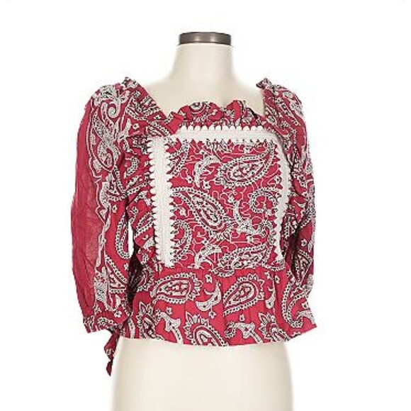 SEA New York Red Paisley Bandana Embroidered Open Back Theodora Top Size L - Picture 8 of 10